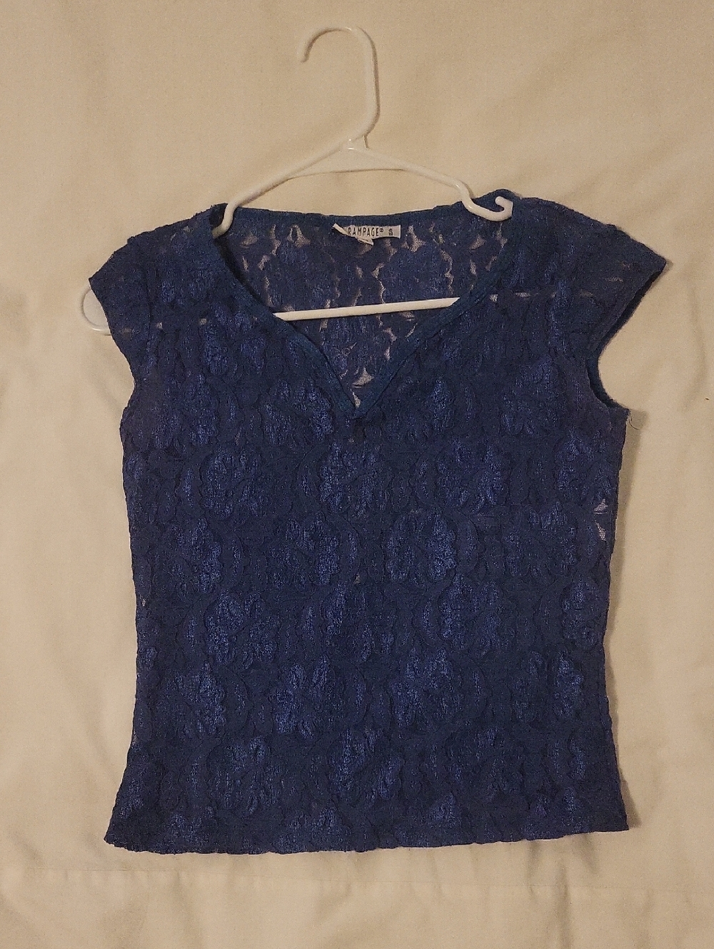 Rampage Royal Blue Lace Cap Sleeve V-Neck Top